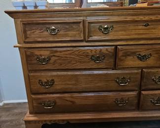 Oak Triple Dresser with Mirror by Thomasville