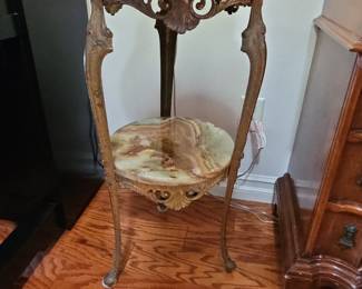 Vintage Onyx Top Plant Stand / Accent Table