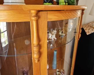 Vintage Oak Curved Glass Curio Cabinet