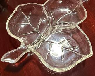 Hazel Atlas Clear Glass Leaf-Shaped Relish Dish