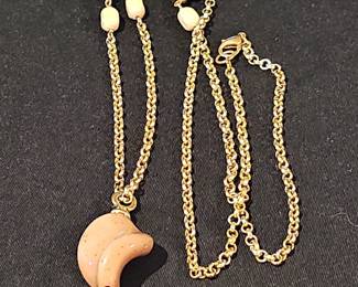 Beaded Necklace with Crescent Moon Pendant