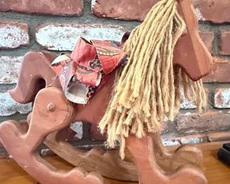 Wooden Rocking Horse with Fabric Saddle