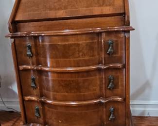 Vintage Walnut Secretary Desk with Display Cabinet