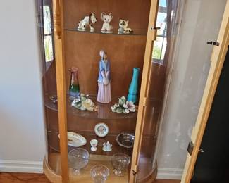 Vintage Oak Curved Glass Curio Cabinet