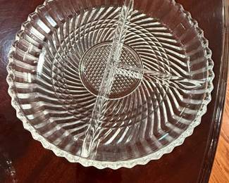 Indiana Glass "Ribbed" Divided Serving Platter