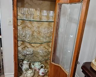 Antique Louis XV Style Marquetry Corner Vitrine Cabinet