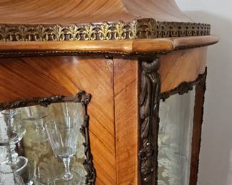 Antique Louis XV Style Marquetry Corner Vitrine Cabinet