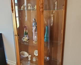 Vintage Oak Curved Glass Curio Cabinet