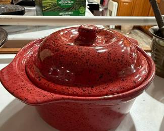 Red Speckled Ceramic Casserole Dish with Lid