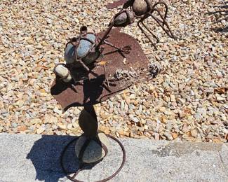 Rustic Metal and Stone Insect Garden Sculpture