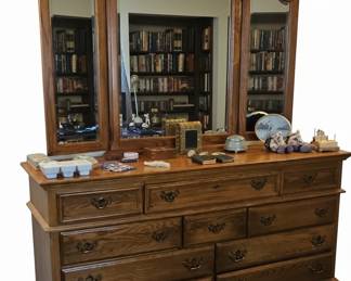 Oak Triple Dresser with Mirror by Thomasville