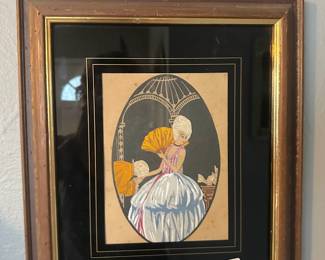C. 1920 Pochoir Painting -gentleman kissing lady's hand