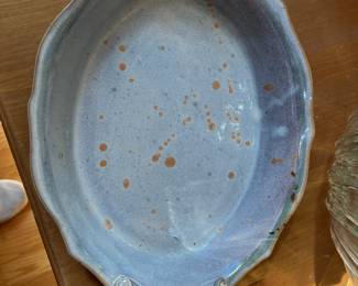 Very nice pottery serving dish with fired in speckles...really pretty