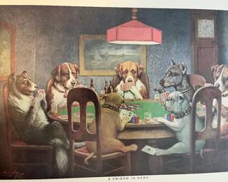 GOTTA LOVE these! COOLIDGE Dogs Playing Poker print set of 5...all framed and all in great condition!