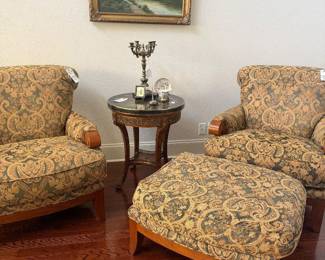 Two club chairs one ottoman