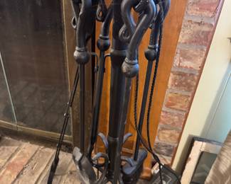 Heavy iron fireplace set