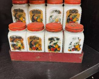 Vintage Spice jars & rack
