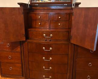 MIDDLE CHEST HAS A BUILT IN JEWELRY BOX AND MIRROR