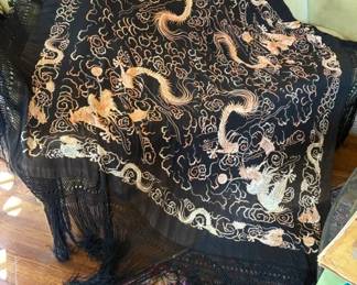 Very large silk Piano Scarf with embroidered Dragons