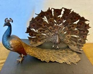 Austrian cold painted Bergman Bronze Peacocks