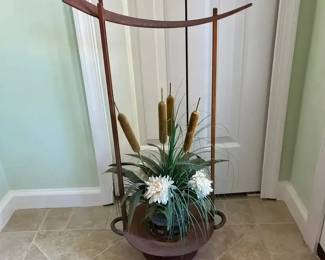 Decorative Cattail Planter in Glass Pot with Iron Display Piece
