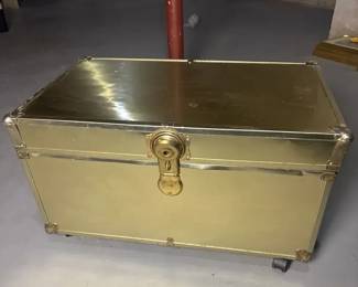 Vintage BrassTone Storage Trunk with Lock Casters