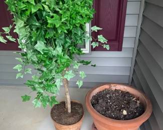 Artificial Ivy Topiary Tree Large Terracotta Planter Set Porch Home Decor