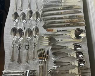Vintage WM. Rogers Son Silverplate Flatware Lot 63 Pieces, Forks, Spoons, Knives Serving Piece