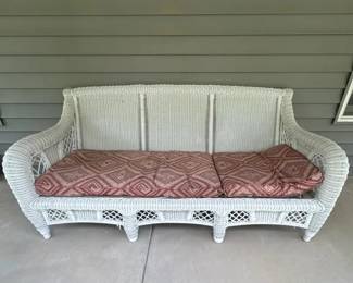 White Wicker Patio LoveseatOutdoor Porch Sofa