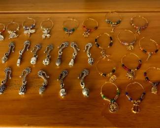 Vintage Pewter And Beaded Cocktail Glass Charms
