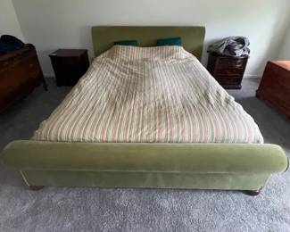 Olive Green Upholstered King Bed Frame with Headboard Footboard