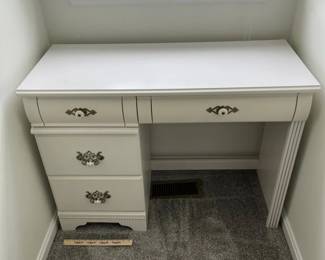 White Wooden Desk With Decorative Metal Handles