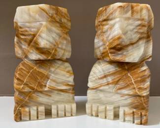 Carved Onyx Stone Aztec Bookends