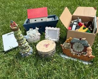 Vintage Home Decor Collectibles Lot Noahs Ark Clock, Lighthouse, Shadow Box More