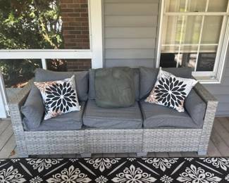 3Seat Outdoor Woven Rattan Couch with Cushions, Grey