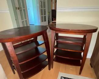 2 Levenger Swivel Side Tables Cherry Wood Finish Rotating Top