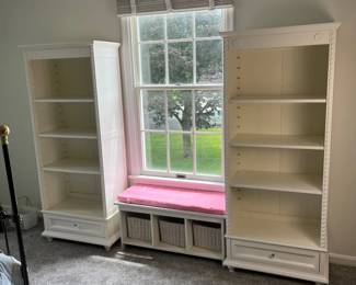 Simply Shabby Chic White Wooden Bookshelves And Storage Bench Bedroom Set