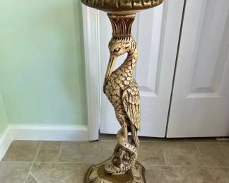 Carved Heron Wooden Pedestal Candlestick Holder