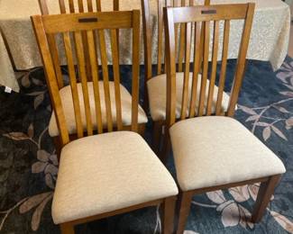 Contemporary Set 4 Wood Dining Chairs, Slat Back, Upholstered Seats