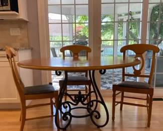 Solid Wood Table With Metal Base With 3 Chairs