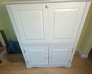 White Farmhouse Style Storage Cabinet with Drop Front Desk Shelving