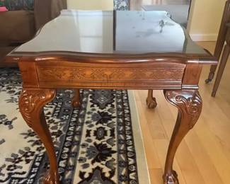 Chippendale Style Claw Foot End Table w Intricate Carved Details
