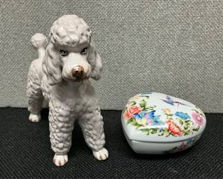 Poodle Dog Statue & Heart Shaped Trinket Box