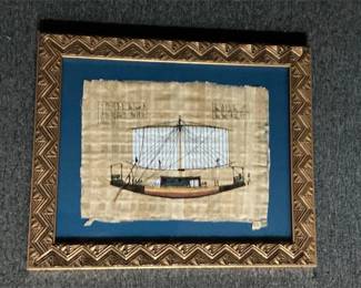 framed vintage Eyptian papyrus painting 