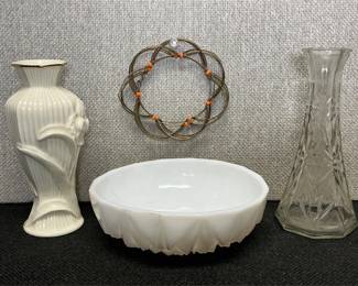 milk glass, lenox vase