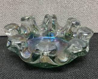 Vintage Iridescent Art Glass "Kings Crown" Dish