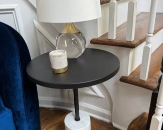 Marble Base Side Table, Modern Glass Lamp with Shade, Candle
