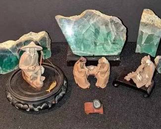 15RA120RVFluorite  Mudman Shiwan Figurines  Tiny Agate Geode