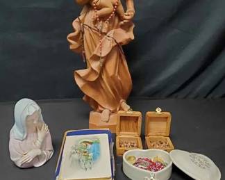 15CT184Hand Carved Wooden Madonna And More 