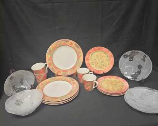 15CT174PTS International Stoneware With Japanese Grystal Etched Glass Dishes